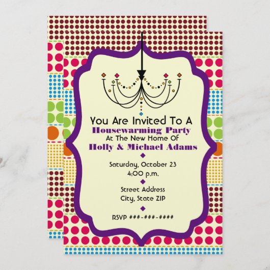 Boho Stippen Funky Chandelier Housewarming Party Kaart (Voorkant / Achterkant)