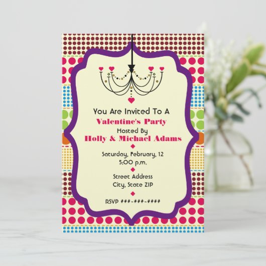 Boho Stippen Funky Chandelier Valentijnse Partij Kaart (Staand voorkant)