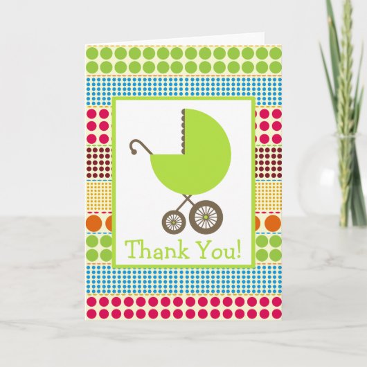Boho Stippen & Green Carriage Baby shower Bedankt (Voorkant)