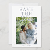 Boho Stof Blauw Bloem Botanisch Foto Bruiloft Save The Date (Voorkant)