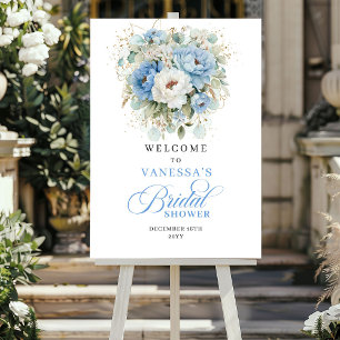 Boho Stof Blauw Bloemen Bruiloft Feest Verwelkomin Poster