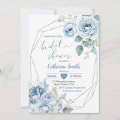 Boho Stof Blauw Bloemen Geometrische Bruiloft Borr Kaart (Voorkant)