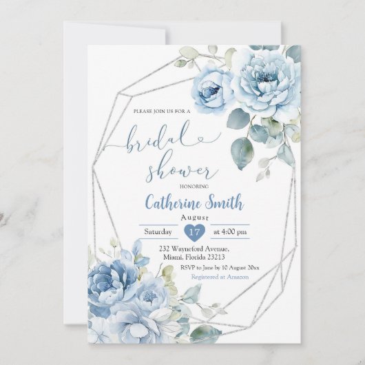 Boho Stof Blauw Bloemen Geometrische Bruiloft Borr Kaart (Voorkant)