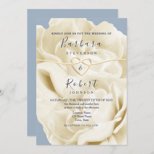 Boho Stof Blauw en Goud Bloemige Trouwdag Kaart (Voorkant / Achterkant)