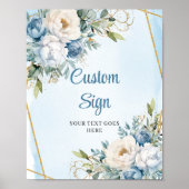 Boho Stof Blauw Eucalyptus Goud Glitter Aangepast Poster (Voorkant)