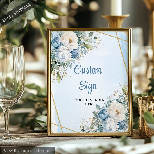 Boho Stof Blauw Eucalyptus Goud Glitter Aangepast Poster