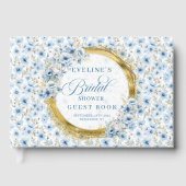 Boho Stof Blauw Goud Wilde Bloemen Bruidsdouche Gastenboek (Voorkant)