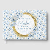Boho Stof Blauw Goud Wilde Bloemen Bruidsmeisjesfe Gastenboek (Voorkant)