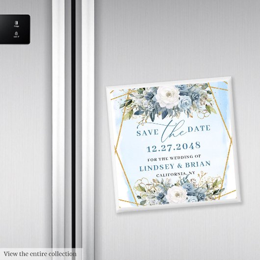Boho Stof Blauw Witte Pioen Bloemen Bewaar de Datu Magneet