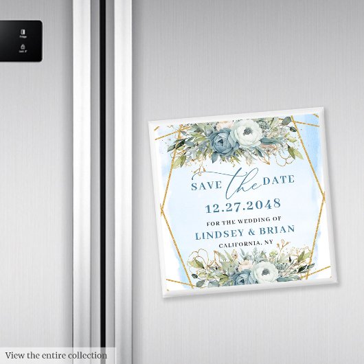 Boho Stof Blauw Witte Pioen Bloemen Bewaar de Datu Magneet