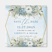 Boho Stof Blauw Witte Pioen Bloemige Save the Date Magneet (Voorkant)