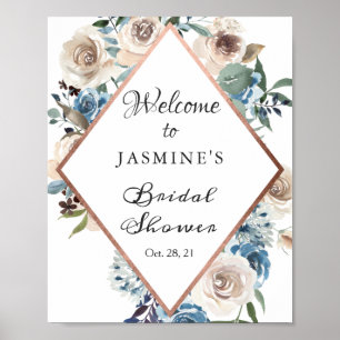 Boho Stof Bloem Roze Gouden Bruiloft Borrel Teken Poster