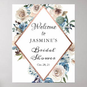 Boho Stof Bloem Roze Gouden Bruiloft Borrel Teken Poster