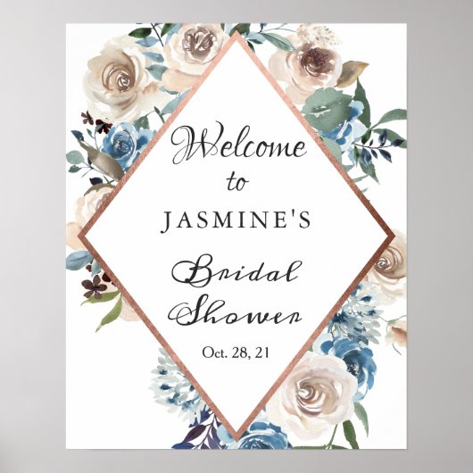 Boho Stof Bloem Roze Gouden Bruiloft Borrel Teken Poster (Voorkant)