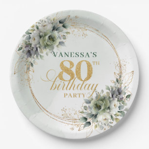 Boho Stof Groen Eucalyptus 80ste Verjaardagsfeest Papieren Bordje