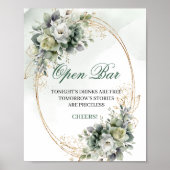 Boho Stof Groen Eucalyptus Open Bar Tafel Sign Poster (Voorkant)