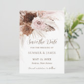 Boho Stof Pink Bruine Bloemstuk Pampas Gras Bruilo Save The Date (Staand voorkant)
