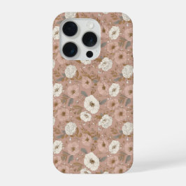 Boho Stof Roos Bloem Beige Bloemmotief iPhone 15 Pro Case