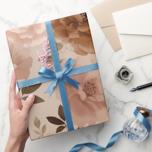 Boho Stof Rose Bloem Beige Bloem Motief Cadeaupapier (Geschenken)