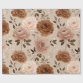 Boho Stof Rose Bloem Beige Bloem Motief Cadeaupapier (Vlak)