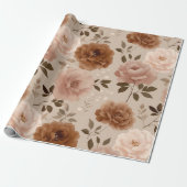 Boho Stof Rose Bloem Beige Bloem Motief Cadeaupapier (Uitgerold)