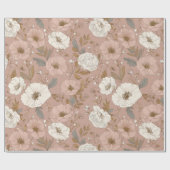 Boho Stof Rose Bloem Beige Bloemmotief Cadeaupapier (Vlak)