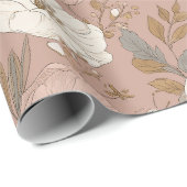 Boho Stof Rose Bloem Beige Bloemmotief Cadeaupapier (Rol Hoek)