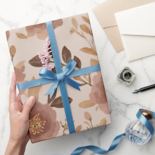 Boho Stof Rose Bloem Beige Bloemmotief Cadeaupapier