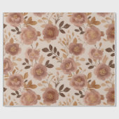 Boho Stof Rose Bloem Beige Bloemmotief Cadeaupapier (Vlak)