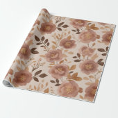 Boho Stof Rose Bloem Beige Bloemmotief Cadeaupapier (Uitgerold)
