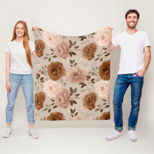 Boho Stof Rose Bloem Beige Bloemmotief Fleece Deken