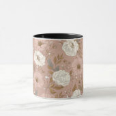 Boho Stof Rose Bloem Beige Bloemmotief Mok (Midden)