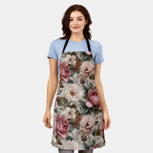 Boho Stof Rose Bloem Beige Bloemmotief Schort