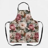 Boho Stof Rose Bloem Beige Bloemmotief Schort (Voorkant)
