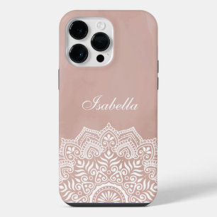 Boho Stof Rose Mandala Aangepaste Naam iPhone 14 Pro Max Hoesje