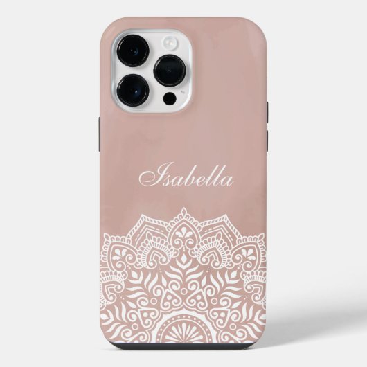 Boho Stof Rose Mandala Aangepaste Naam iPhone Hoesje (Achterkant)
