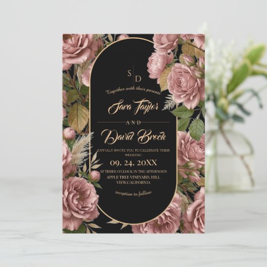 Boho Stof⎮Rosen Bloemen Bruiloft Kaart (Staand voorkant)