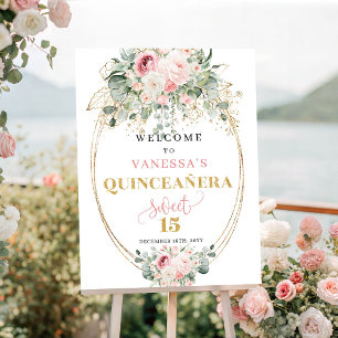 Boho Stof Roze Bloem Quinceañera Welkom Poster