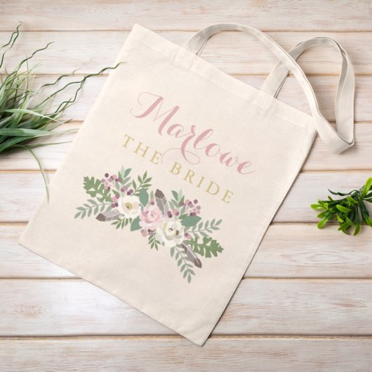 Boho Stof Roze Bloemige Botanische Bruid Tote Bag