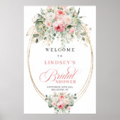 Boho Stof Roze Bloemige Bruiloft Feest Begroeting Poster (Voorkant)