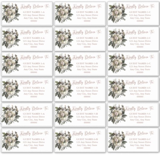 Boho Stof Roze Bloemige Trouw Gast Adreskaart Sticker (Voorkant)