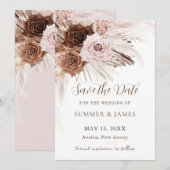Boho Stof Roze Bruin Bloem Pampas Gras Bruiloft Save The Date (Voorkant / Achterkant)