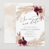 Boho Stof Roze en Burgundy Redding Onze Nieuwe Dat Kaart (Voorkant / Achterkant)