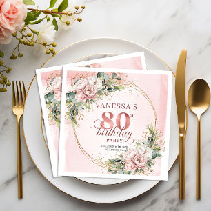 Boho Stof Roze Eucalyptus 80ste Verjaardag Servett Servet
