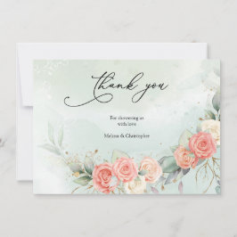 Boho Stof Roze Groenelementen en Gouden Baby Showe Bedankkaart