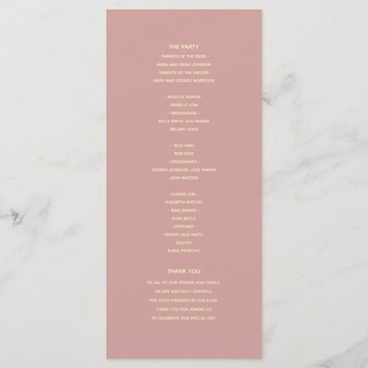 Boho Stof Roze Huwelijksprogramma Programmakaart (Achterkant)
