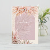 BOHO Stof Roze Koraal PAMPASGRAS Bruiloft Kaart (Staand voorkant)