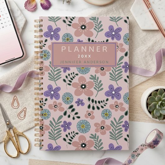 Boho Stof Roze Paarse Bloemige Botanische Patroon Planner
