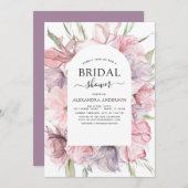 Boho Stof Roze Paarse Bruiloft Borrel Kaart (Voorkant / Achterkant)