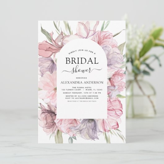 Boho Stof Roze Paarse Bruiloft Borrel Kaart (Staand voorkant)